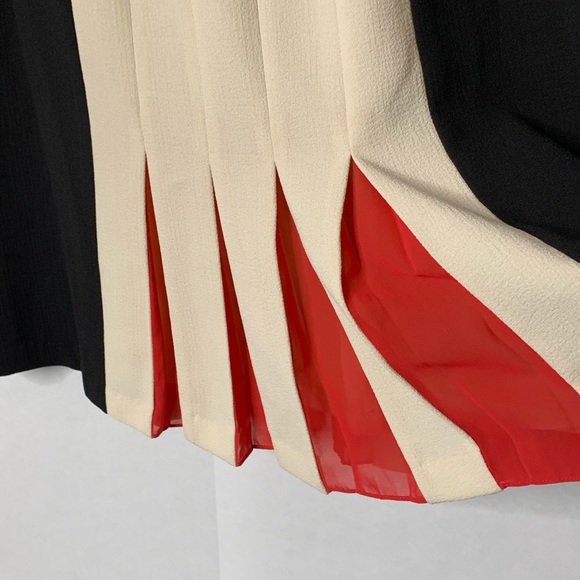 Max and Cleo Dress Pleated Black, Cream, Coral - Picture 4 of 8